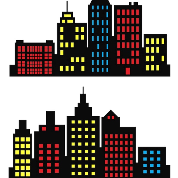 City skyline clipart, superhero buildings,block clipart, building clipart City silhouette PNG SVG Clip art of skyscrapers superhero city