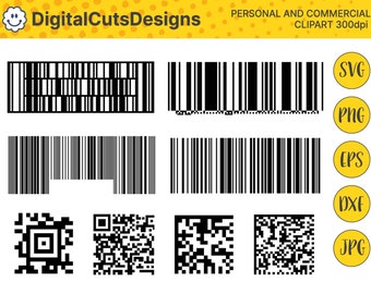 Abstraktes Strichcode Clipart Set: Scanner Code Grafiken (Digitaler Download)