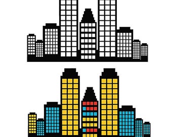 PNG SVG-set met muurdecoratie van stadsgezichten met stedelijke gebouwen, sublimatieontwerpen