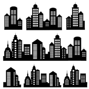 City silhouette, 3.5*2.6 feet, city skyline, building silhouette, city set, skyline clipart, house set, town SVG, city SVG, city PNG