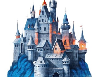 32 PNG Castle Building  Clipart: Watercolor Halloween Buildings, Fairytale Art (Digital Download)