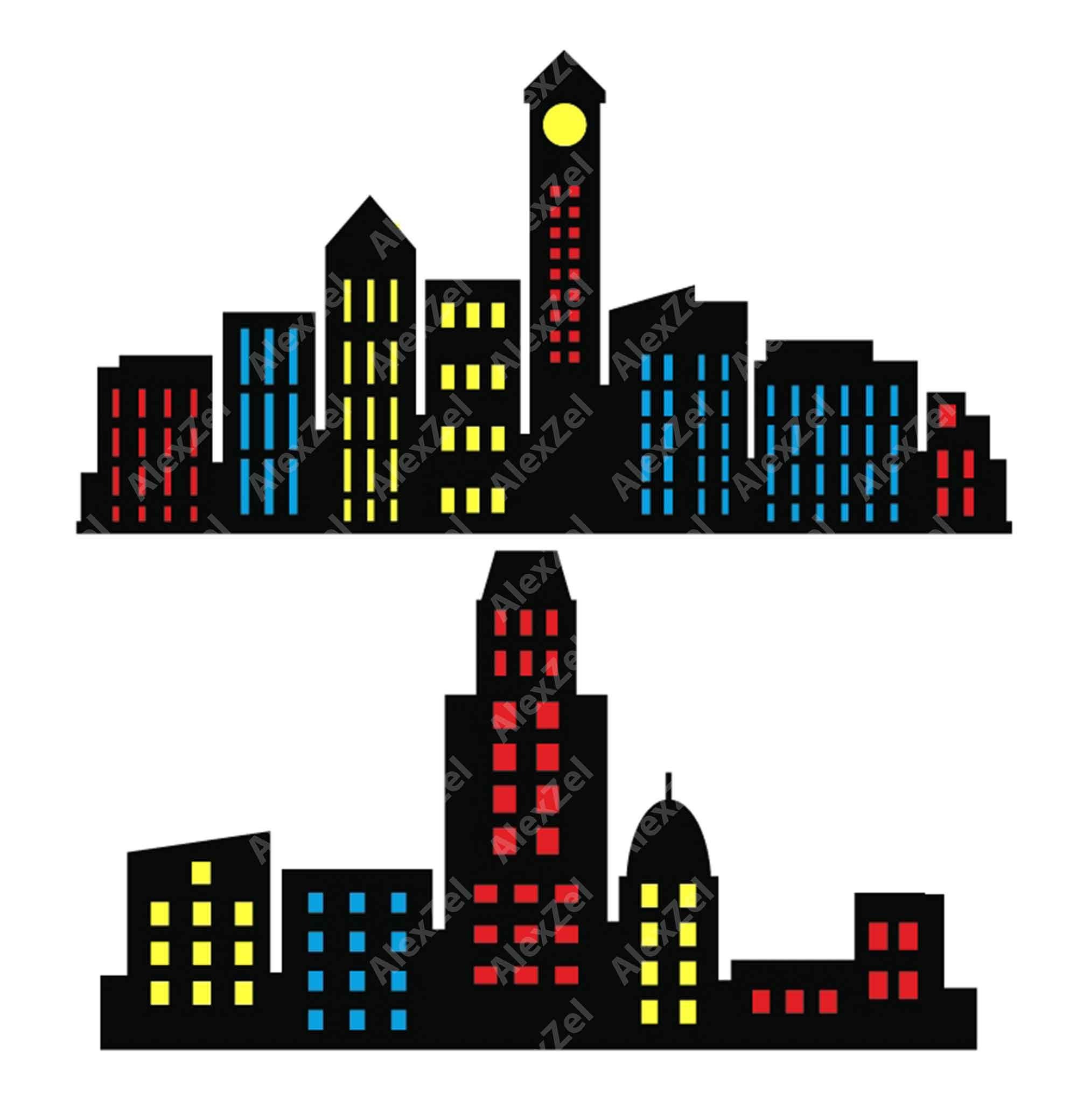 City Skyline Clipart, Superhero Buildings,block Clipart, Building 105 Feet  City Silhouette PNG SVG Clip Art of Skyscrapers Superhero City - Etsy