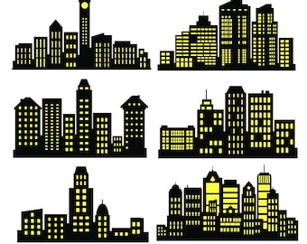 City Skyline Clipart: Superhero Buildings SVG, PNG, PDF