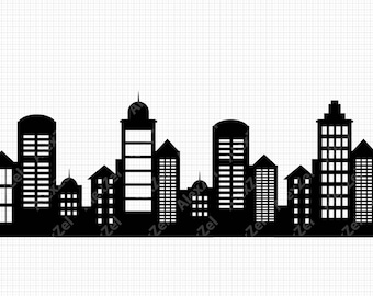 City Skyline Silhouette: Skyscraper Buildings SVG PNG Clipart