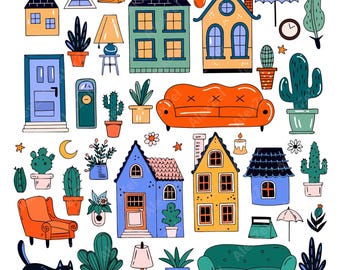 42 PNG SVG Hand drawing  home interior houses elements collection Instant download