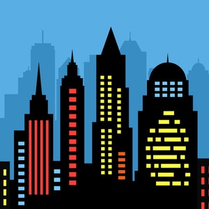 City skyline clipart, superhero buildings, and building City silhouette PNG SVG Clip art of skyscrapers and superhero city constructions image 4