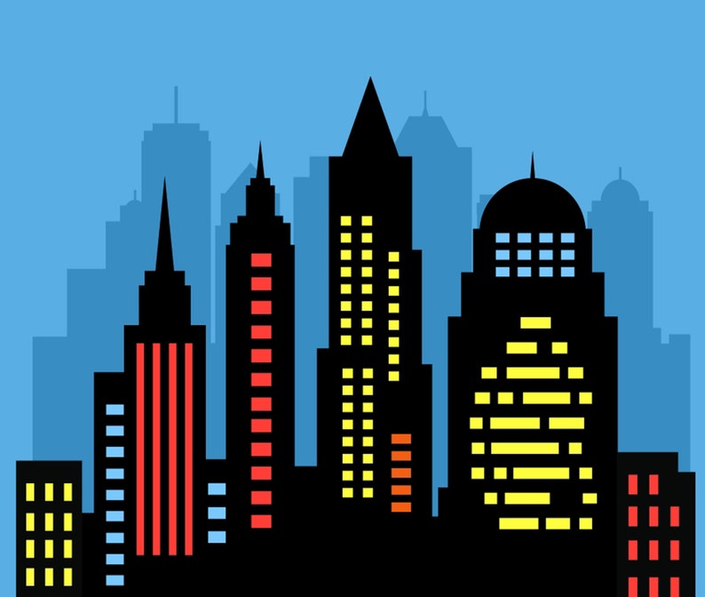 City skyline clipart, superhero buildings, and building City silhouette PNG SVG Clip art of skyscrapers and superhero city constructions image 4