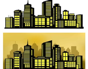 Superhero Cityscape peel and stick Silhouette: Buildings SVG, PNG, AI (Digital Download)