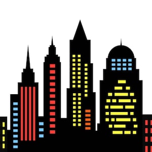 City skyline clipart, superhero buildings, and building City silhouette PNG SVG Clip art of skyscrapers and superhero city constructions image 1