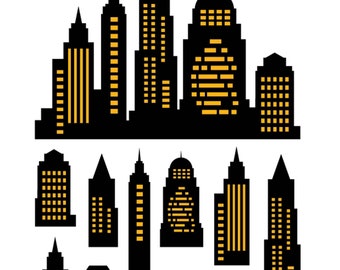 Skyline city 5*3.4 feet  superhero buildings block clipart and building SVG silhouette city PNG Skyscraper clip art superhero city buildings