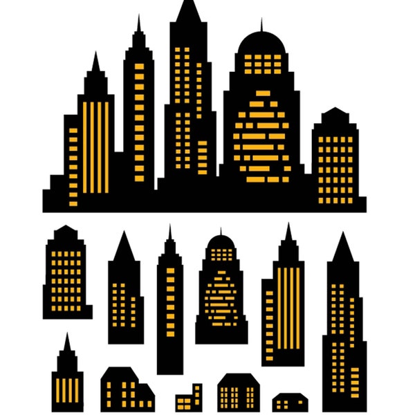 Skyline city 5*3.4 feet  superhero buildings block clipart and building SVG silhouette city PNG Skyscraper clip art superhero city buildings