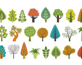 Tree clipart, forest clipart, tree svg, tree cut file, colorful trees, tree vector, digital tree clipart, nature clipart, pine tree svg