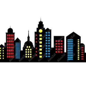 Superhero City skyline  landscape, 11.5*5.6 feet,superhero buildings, building City silhouette PNG SVG skyscrapers  superhero city Urban SVG