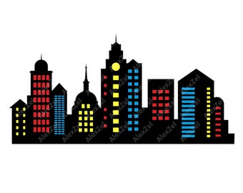 Silhouette dello skyline di una città di supereroi, formato PNG, SVG e vettoriale (download digitale)