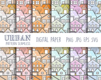 Gebäude Svg, Stadt Digitalpapier, Druck Papiergebäude, Baupapier, bunte Stadt, Gebäude Muster, Stadt Clipart, digitale Stadt