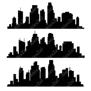 City Skyline Clipart: Superhero Buildings Silhouette (SVG, PNG)