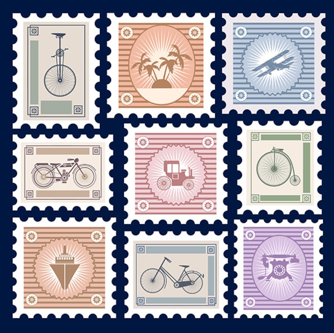 Postal retro, sellos clipart, sellos antiguos, imágenes prediseñadas de