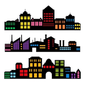 City multicolor buildings silhouette of a city buildings clipart silhouette transparent background  vector buildings file svg, png, dxf, eps