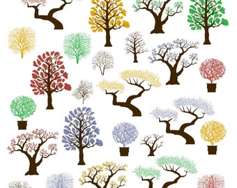 25 PNG Tree Silhouettes Clipart: Family Tree Graphics (Digital Download)