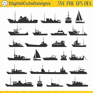 Set von Silhouetten von Schiffen, PNG, SVG, bestehend aus Schiffen, Yachten und Kreuzfahrt barque, Hovercraft und Genussbooten für eine Rundreise.