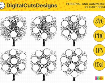 Family Tree Clipart: Genealogical Silhouette Template (Digital Download)