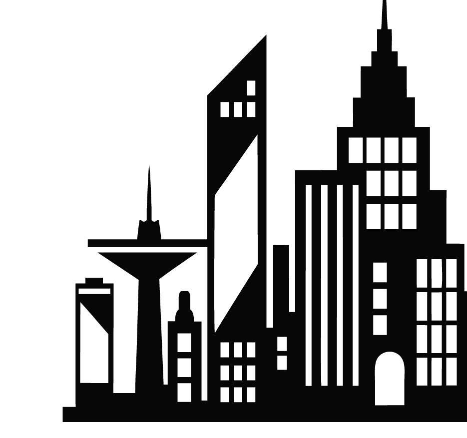 Silhouet skyline stad: zwart-witte wolkenkrabber clipart (svg, png, pdf) -  Etsy België, image size:935x877