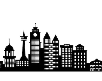 City Skyline Silhouette wall art Skyscraper Buildings Vector (Digital Files)