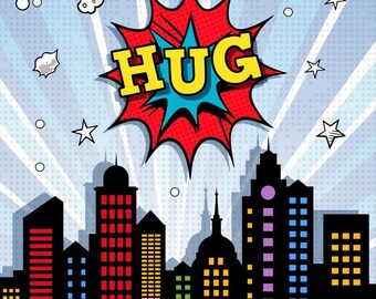 Paesaggio dello skyline di Superhero City, 7*3,5 piedi, edifici di supereroi, silhouette della città PNG SVG grattacieli supereroi città urbana SVG