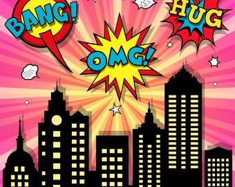 Superhero Cityscape Silhouette: PNG SVG PDF (Digital Download)