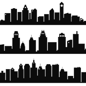 City Skyline Silhouette Clipart: Superhero Buildings SVG PNG (Digital Download)