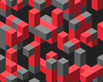 Red Cube Pattern, Seamless Geometric Paper (Digital Download)