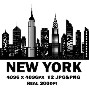 New York City Skyline Silhouette Clipart – Empire State Building Urban Landscape (Digital Download)