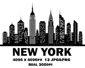 Clipart skyline silhouet New York City – Empire State Building stedelijk landschap (digitale download)