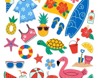 28 PNG Colorful collection of summer beach and vacation items png svg Instant download