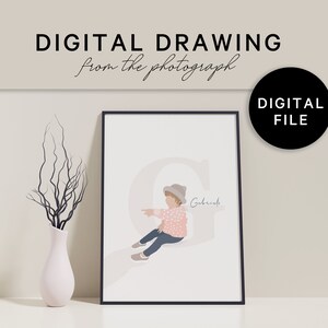 Personalized Illustration, Childs Portrait with Letter, Custom Minimalist Portrait, Faceless Portraits