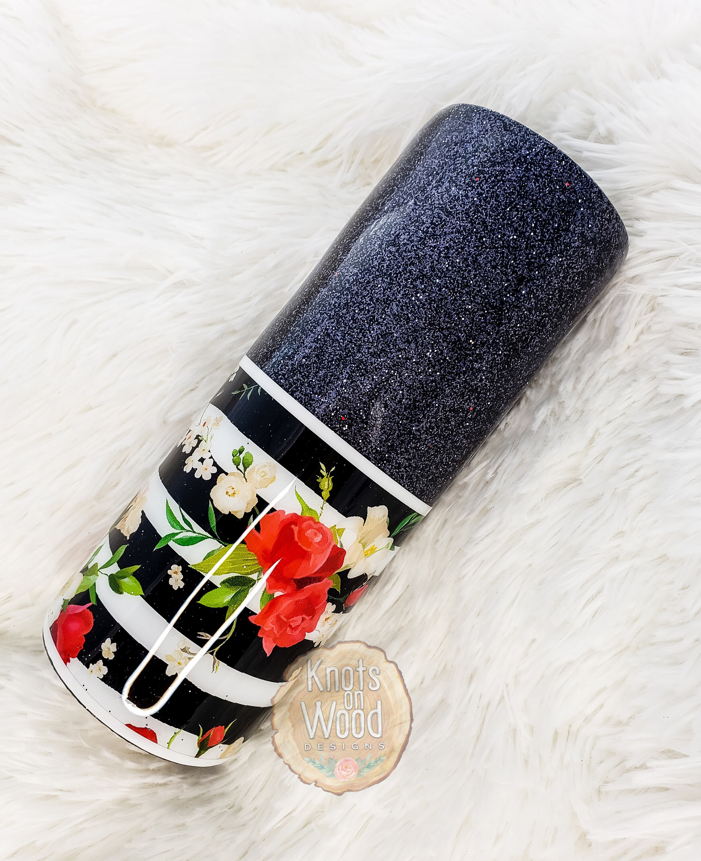 Black and Floral Striped Glitter Tumbler Split Tumbler Etsy
