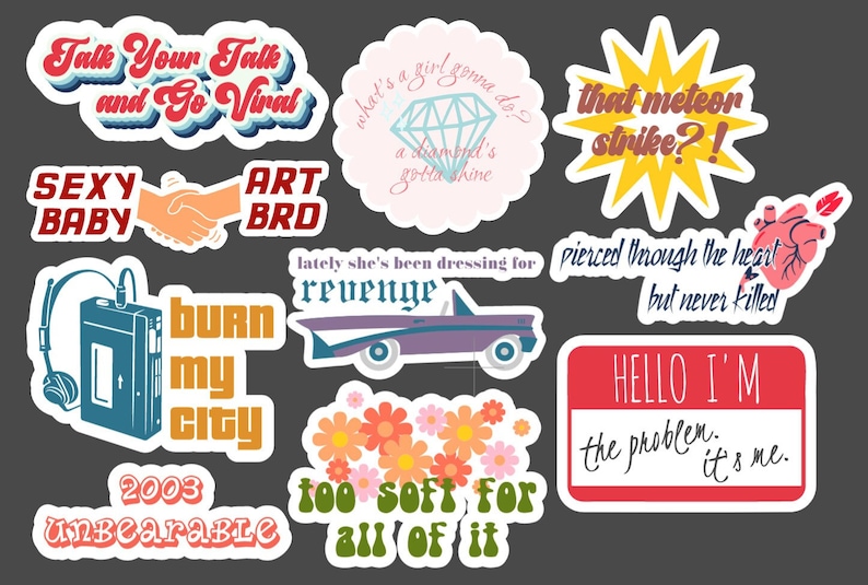Taylor Sticker Pack Midnights Lyrics Waterproof Vinyl Etsy