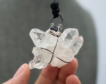 Clear Quartz necklace, wire wrapped necklace, adjustable necklace, clear quartz