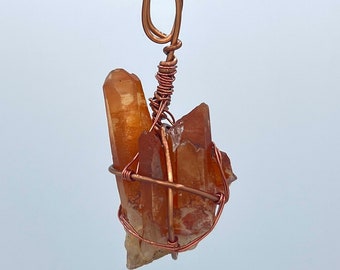 Tangerine Quartz necklace, wire wrapped necklace, tangerine quartz, unisex necklace