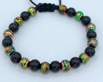 Painted bead bracelet, glass bead bracelet, adjustable bracelet, wellness bracelet, unisex bracelet