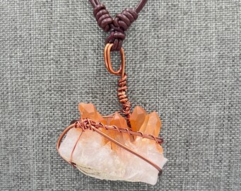 Tangerine Quartz necklace, wire wrapped necklace, tangerine quartz, unisex necklace