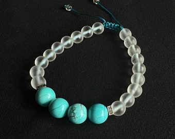 Turquoise (Dyed Howlite) and frosted bead adjustable bracelet