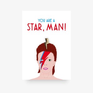 Distintivo / STAR MAN / spilla in ottone con fulmine con biglietto e scritta, come portafortuna, regalo di Natale o compleanno, per papà