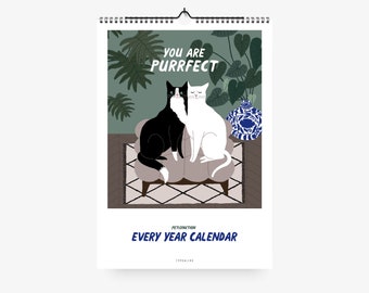 Wandkalender / Cats / immerwährender Kalender 2023 in DIN A4 für jedes Jahr mit Katzen lustige Sprüche zum Geburtstag oder Geschenk schlicht