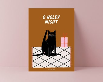 Weihnachtskarte / C022 Holey Night / lustige Karte zu Weihnachten mit schwarzer Katze für Katzen Freunde Familie Geschenk witziger Spruch