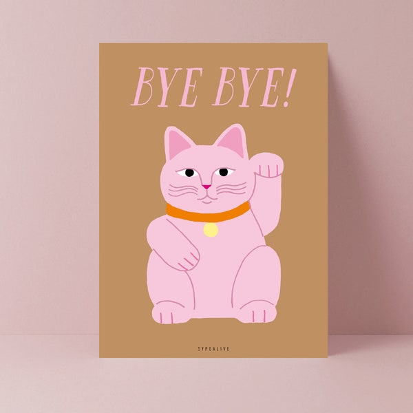 Card / Winkekatze / beautiful card to say bye with an illustration of a lucky cat