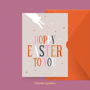 Paaskaart / HOPPY EASTER / Mooie kaart als cadeau voor mama en papa of vrienden voor Pasen, voor een verjaardag, met paashaas