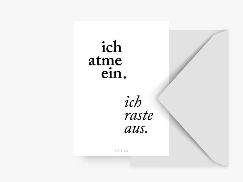 Postcard / Ich Atme Ein / Retro card Thank You for Lovers Birthday Card for her I Love You Valentine's Day typographic Greeting Card imagem 2
