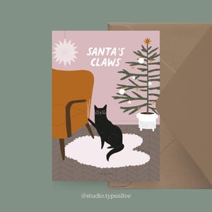 Weihnachtskarte / Petisfaction "Cats" SANTA CLAWS / Weihnachtskarten Set, lustige Weihnachtskarte mit Katze, Postkarte für Katzenfans