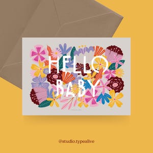 Postal / BLOOMY BABY / Dulce postal por el nacimiento de un bebé - felicitaciones por el nacimiento, papá, mamá, abuelo, abuela, para amigos y familiares